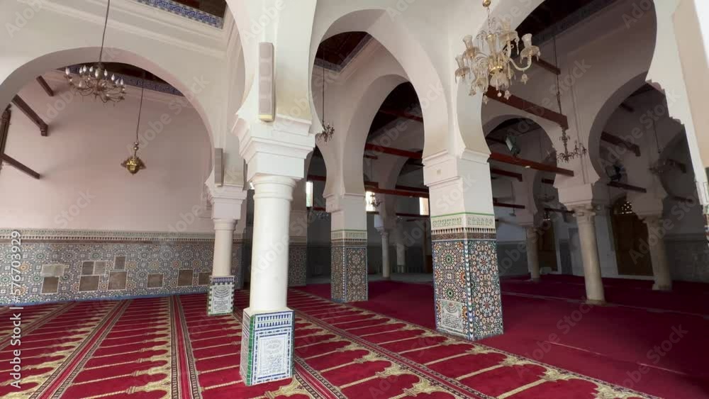 Beautiful interior of Zawiya of Moulay Idris II in the medina of Fez