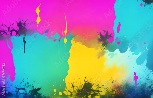 Abstract grunge art background texture with colorful paint splashes.