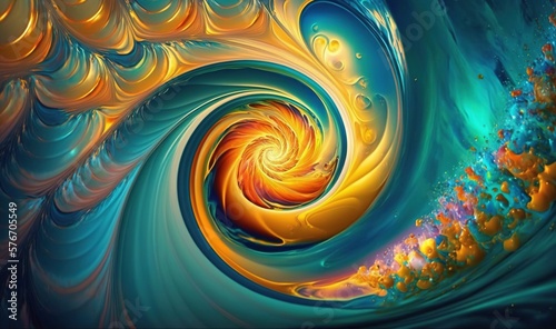  a computer generated image of a colorful swirl in blue, yellow and orange. generative ai