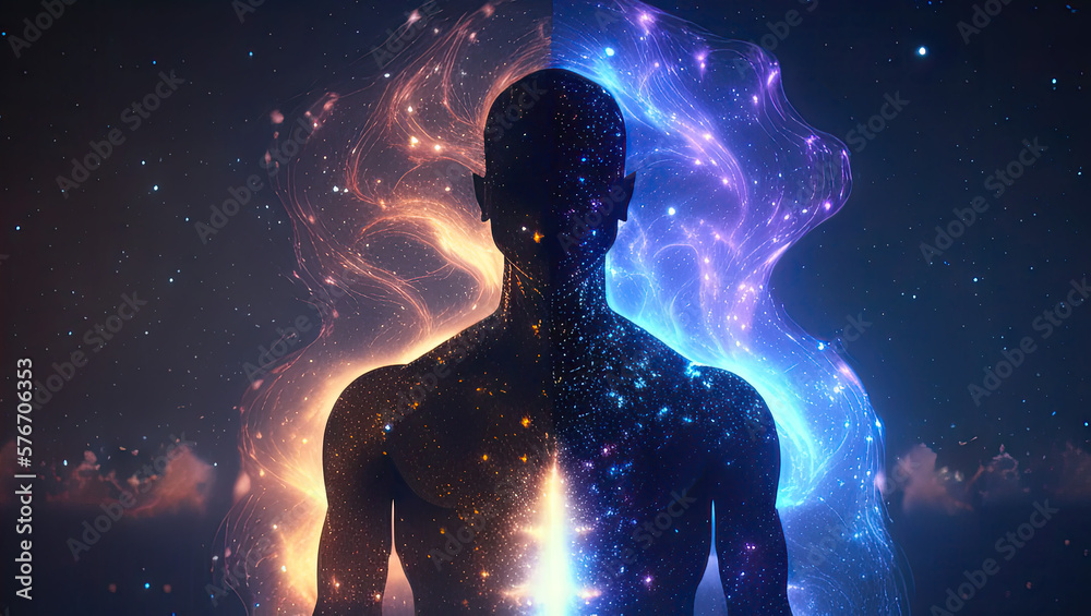 generative ai illustration of Astral body silhouette with abstract ...