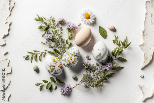 Generative AI of Easter eggs with flowers photo