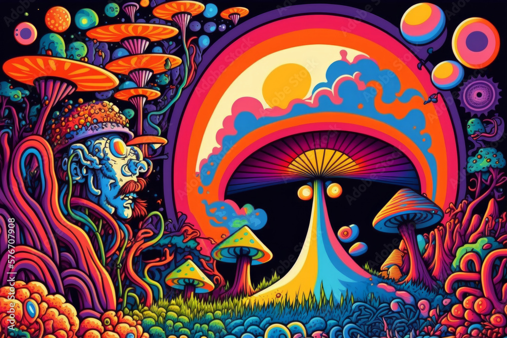 Psychedelic magic mushroom landscape design. Generative ai Psychedelic magic mushroom landscape design. Generative ai