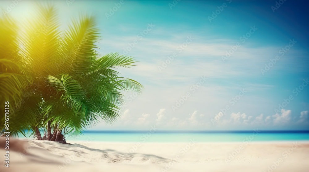 Selective focus,blur of sea and beach with bokeh.ropical summer and vacation background.ai generated technology