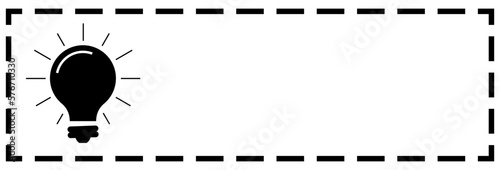 Quick tips black badge with light bulb vector icon. Black rectangular shape dotted line note with lightbulb. Simple template illustration for helpful expert advice, tricks, suggestion.