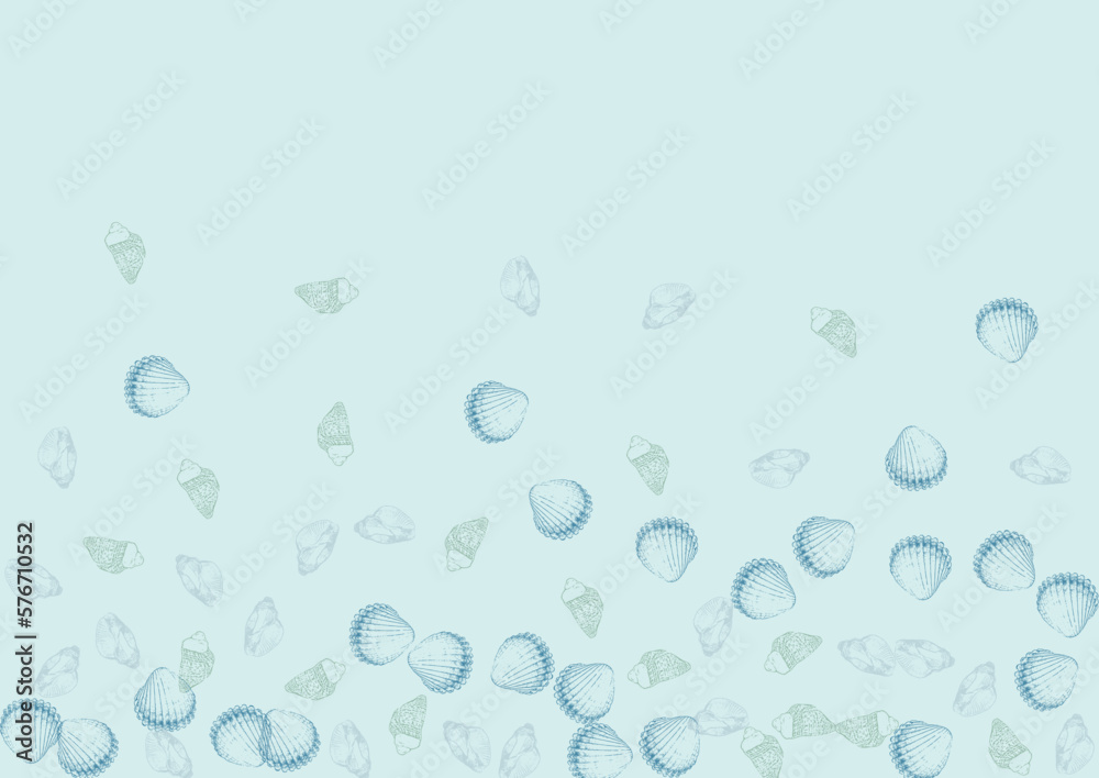 Blue Oyster Background Gray Vector. Navy Snail Cartoon Illustration. Scallop Print Textile Card.