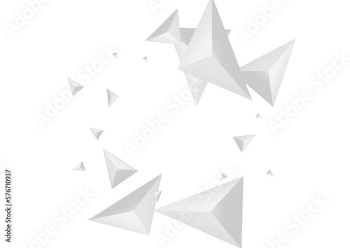Silver Shard Background White Vector. Triangular Clean Template. Grizzly Decorative Tile. Fractal Style. Hoar Element Design.