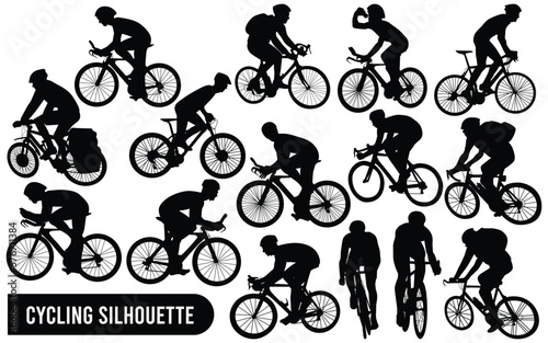 Vector collection of cycling silhouettes in different positions