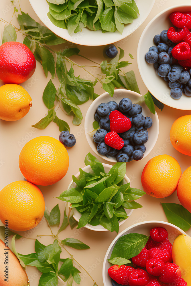Table with assorted fruits - Generative AI Table with assorted fruits - Generative AI