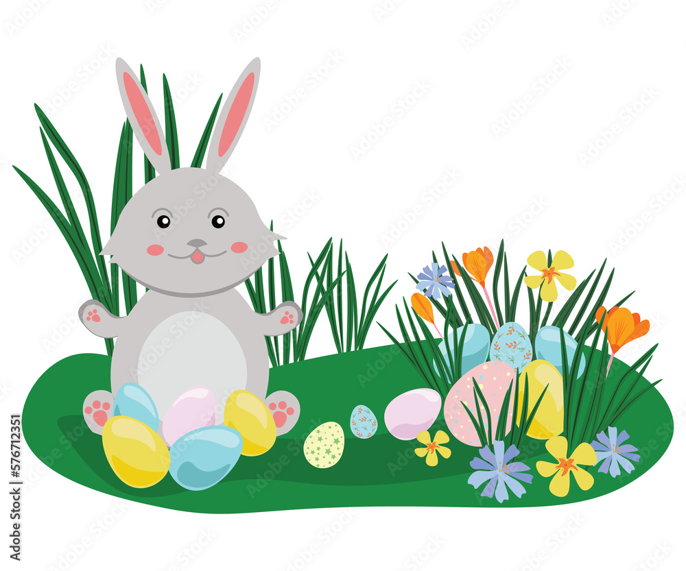 Fototapeta premium easter bunny with easter eggs
