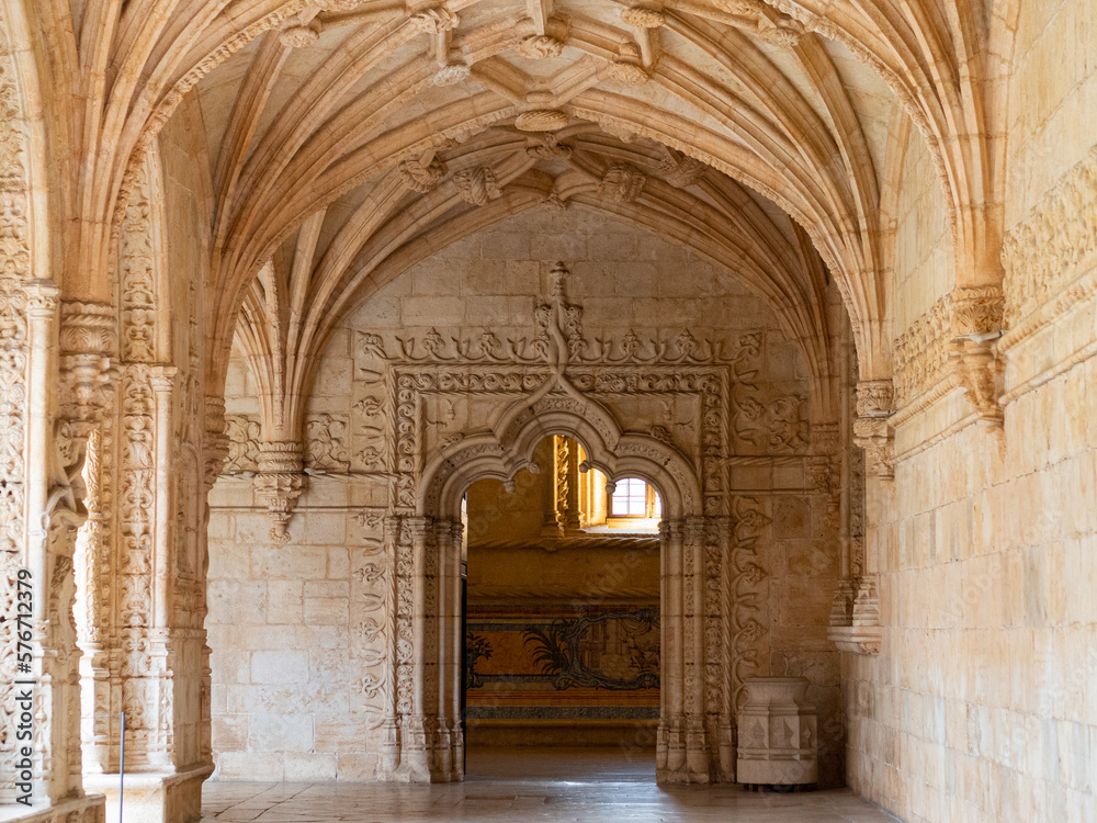 Cental nave of Jerónimos monastery in Belém, Portugal