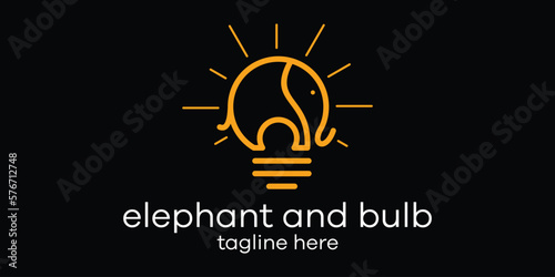 creative line logo elephant and bulb icon vector illustration