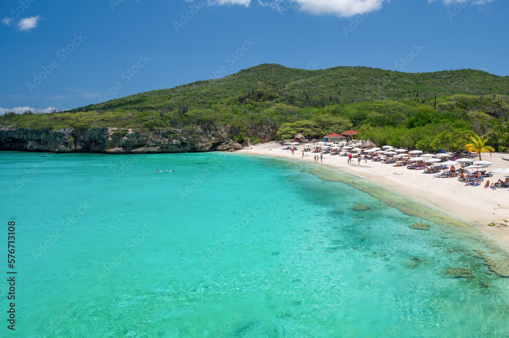 A view of Grote Knip beach, on the Dutch Caribbean island of Curacao, famous for it's blue water. 
