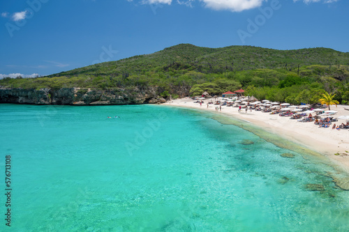 A view of Grote Knip beach, on the Dutch Caribbean island of Curacao, famous for it's blue water.  photo