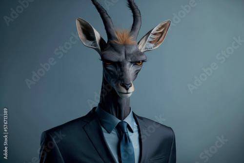 Portrait of a gerenuk dressed in a formal business suit ,made with Generative AI