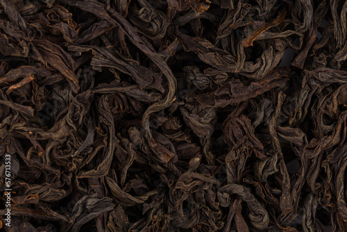 Black tea leaves close up