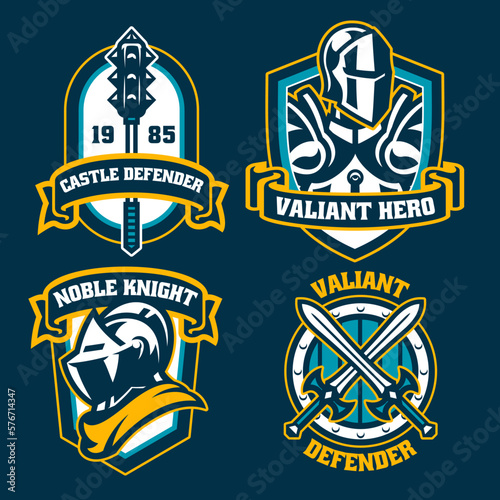 Set of Sport Vintage Badge of Knight Mascot
