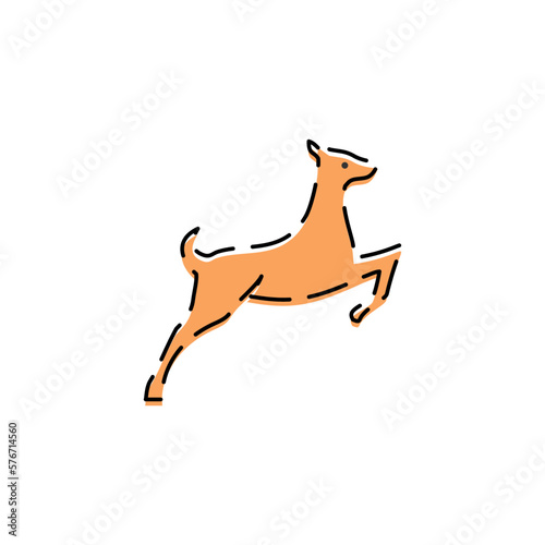 Cartoon Female Golden Deer Gazelle Jumping Cute Illustration with Outline