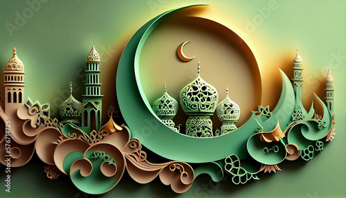 Realistic eid al-fitr ramadan mubarak background. Generative AI.
