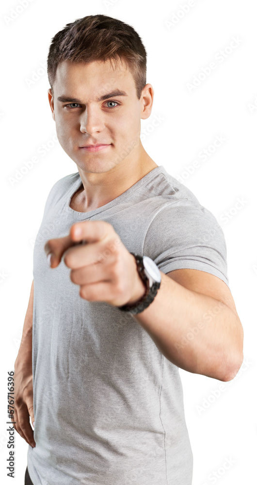 portrait of an angry young man points a finger portrait of an angry young man points a finger