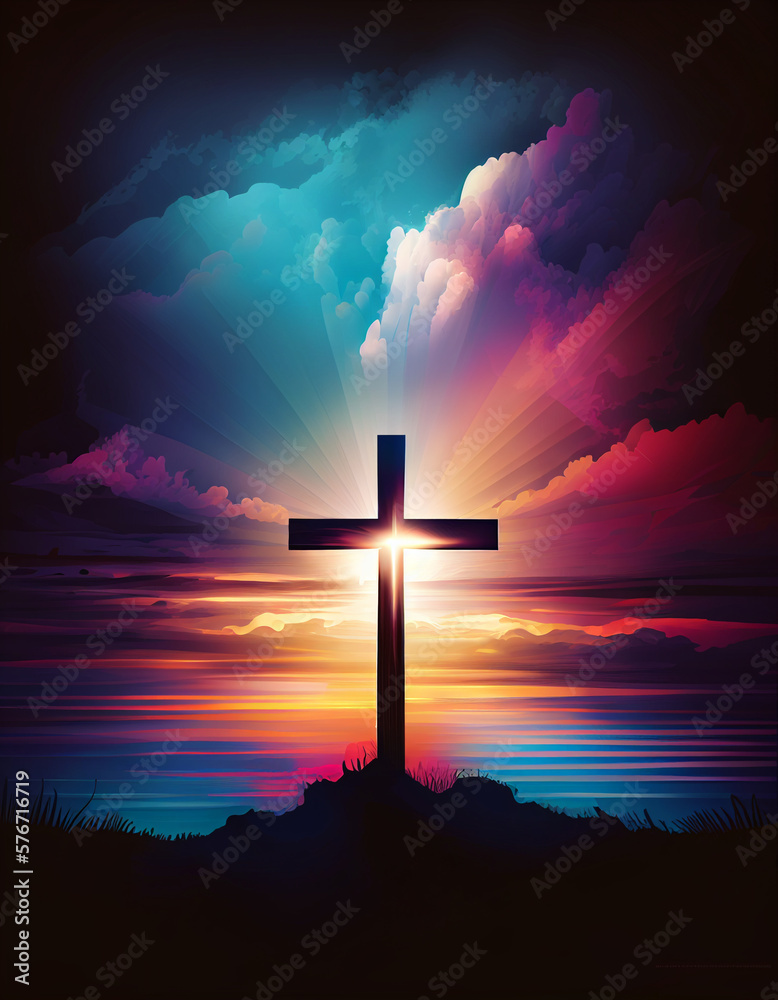 Good Friday, Easter, Crucifixion and Resurrection Concept.Jesus rose