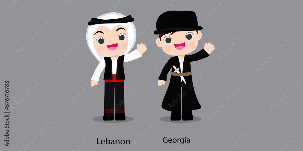 Lebanon in national dress with a flag. man in traditional costume. Travel to Georgia. People. Vector flat illustration. Lebanon in national dress with a flag. man in traditional costume. Travel to Georgia. People. Vector flat illustration.