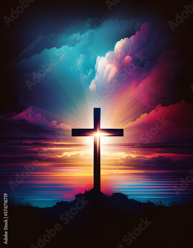 Canvas Print Good Friday, Easter, Crucifixion and Resurrection Concept