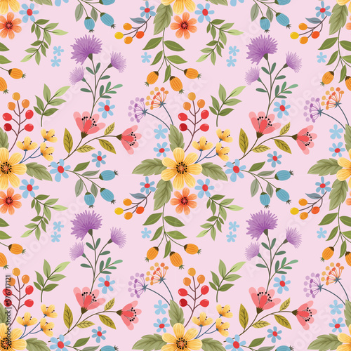 Cute and sweet color flowers seamless pattern. Can be used for fabric textile wallpaper wrap paper.