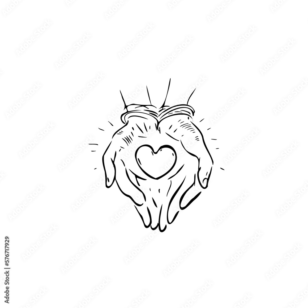 heart in hand vector illustration art hand draw . heart in hand vector illustration art hand draw .