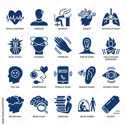 Stress symptoms icon set in glyph style
