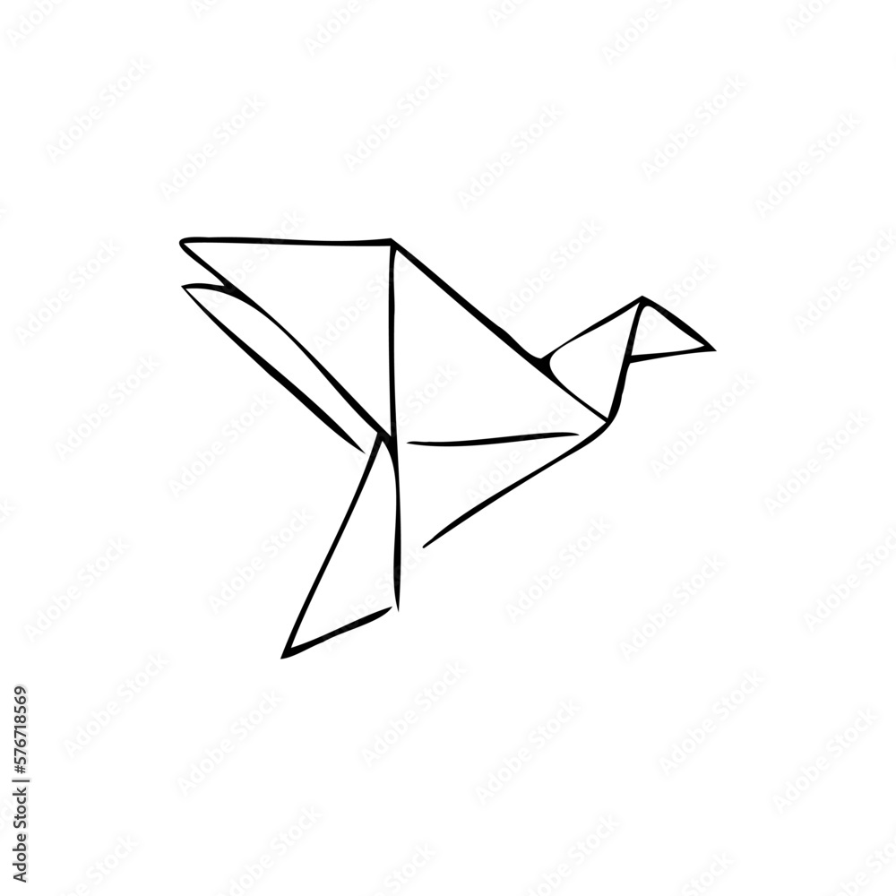 origami, crane sketch vector illustration on a transparent background