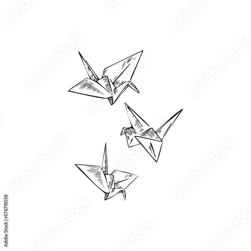 origami, cranes sketch