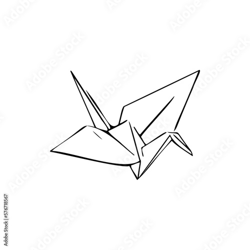 origami, crane sketch vector illustration on a transparent background