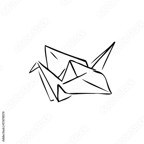 origami, crane sketch vector illustration on a transparent background