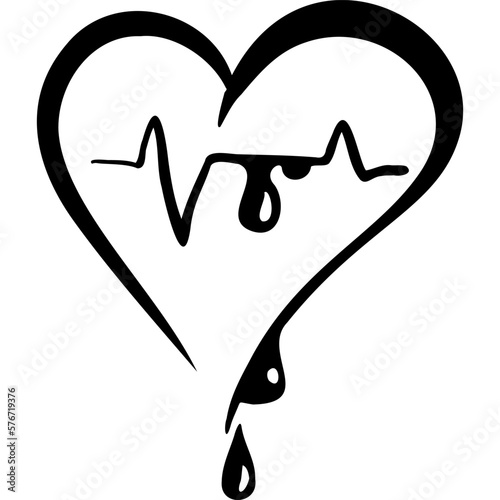 Heart with a pulse line and drops inside sketch vector illustration hand draw