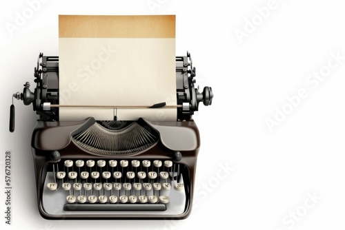 Old vintage typewriter, isolated on white background. Generative AI