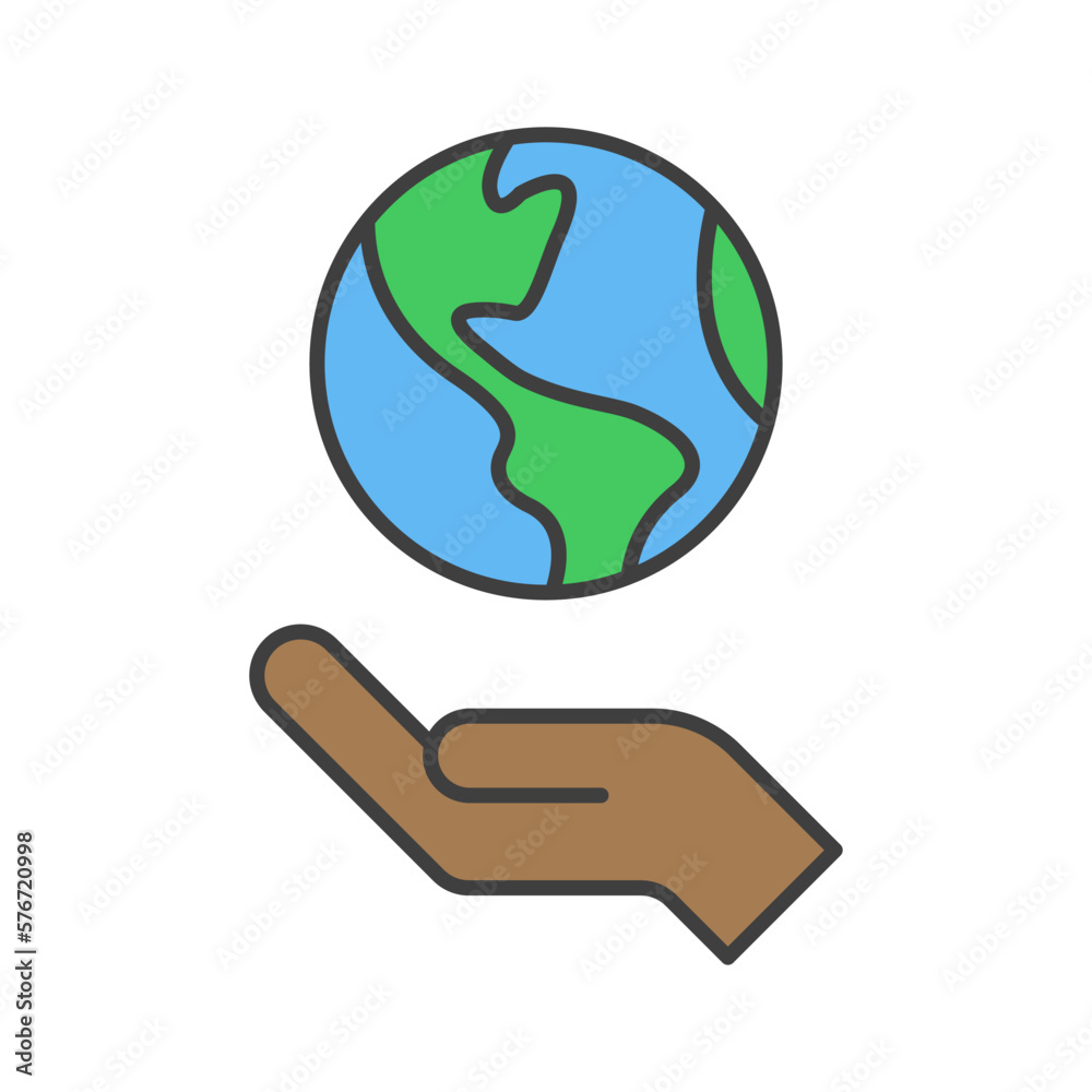 Hand holding planet earth, linear vector icon. Save the planet. Earth day symbol. World Environment Conservation.