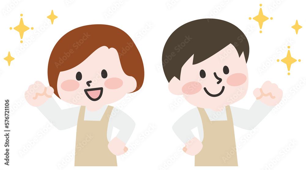 エプロンをつけた笑顔の人物