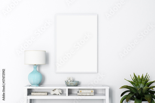 Mockup poster, white wall lamp with a background © MockupsShop