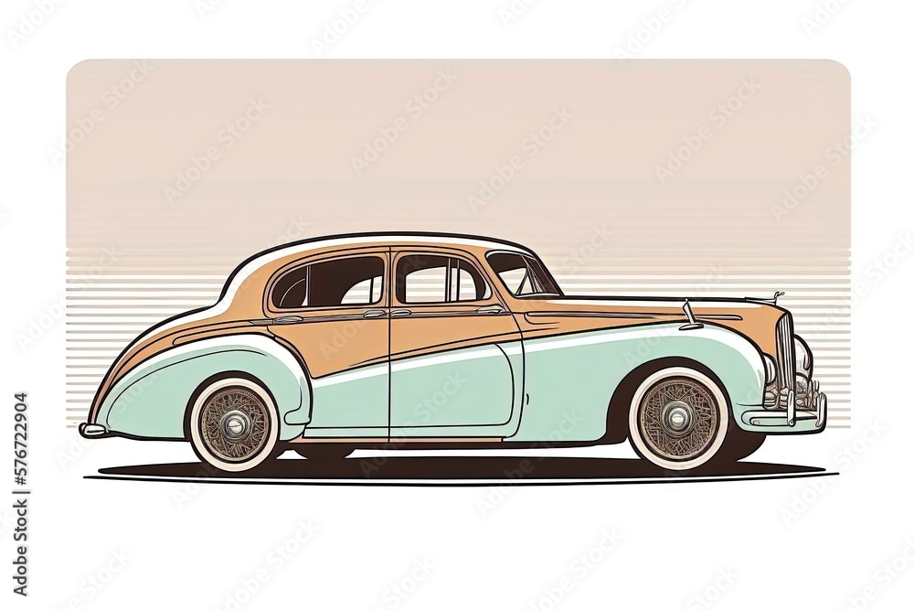 Vintage retro styled car mockup on white background, right side view. Generative Ai