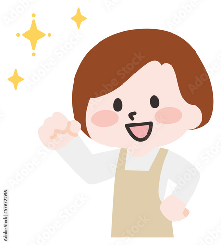 エプロンをつけた笑顔の人物