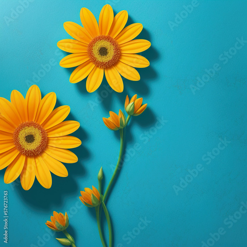 yellow flowers on a blue background