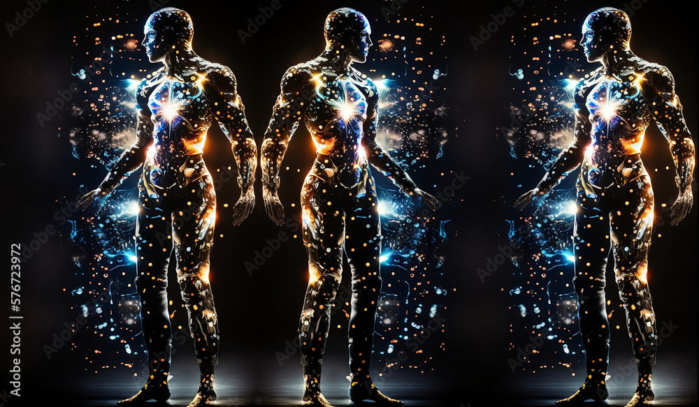 glowing silhouettes of humans on dark background glowing silhouettes of humans on dark background