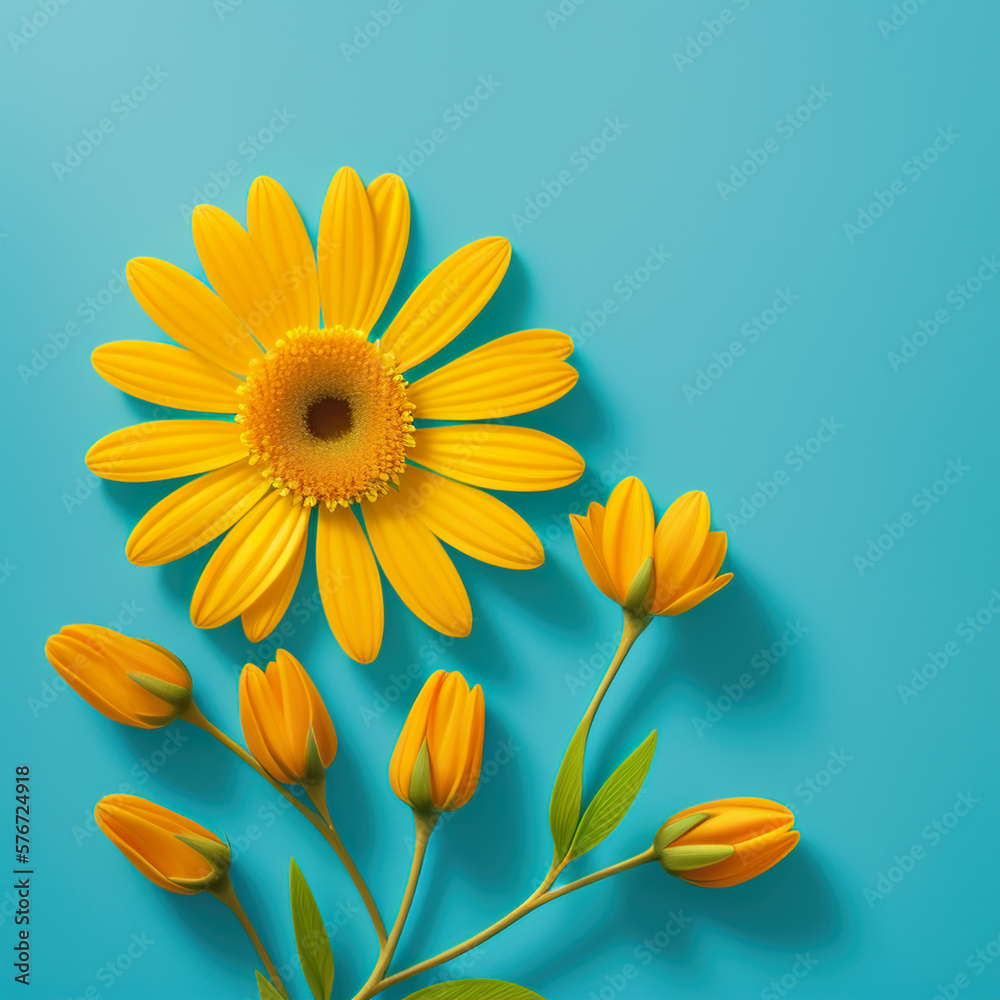 Fototapeta premium yellow flowers on a blue background