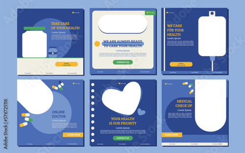 Medical healthcare service social media post template design. Hospital, doctor, clinic and dentist health business promotion flyer poster.