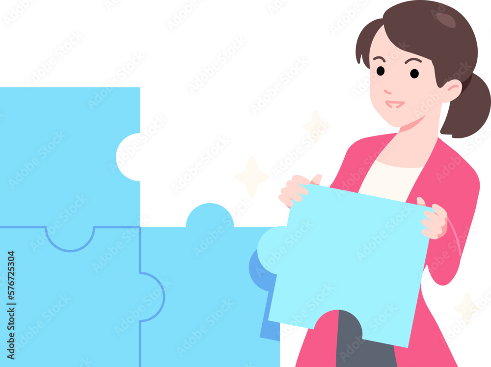 Female Entrepreneur Putting Together a Jigsaw Puzzle is Like Investing with a Partner Business Scene Concept Flat Female Entrepreneur Putting Together a Jigsaw Puzzle is Like Investing with a Partner Business Scene Concept Flat