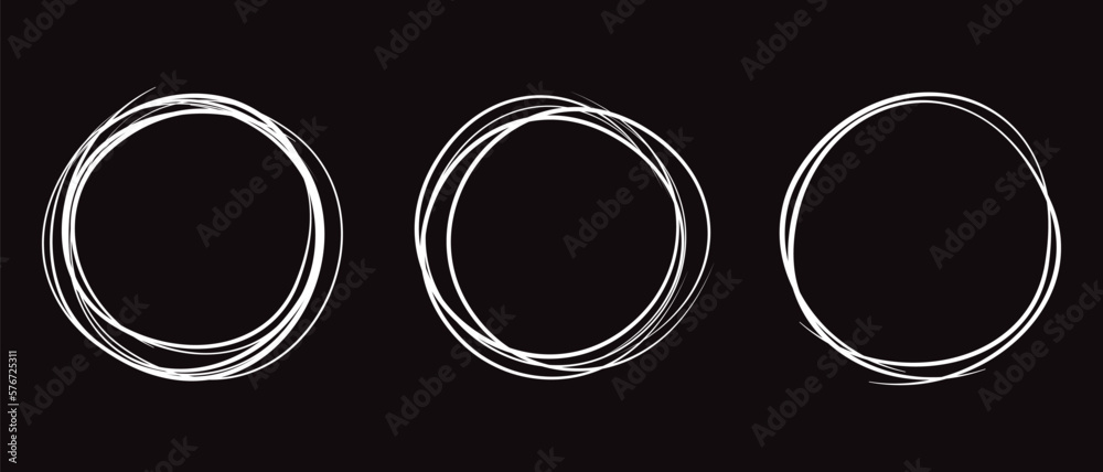 White circle line hand drawn set. Highlight hand drawing circle isolated on background. Round handwritten circle. For marking text, note, mark icon, number, marker pen, pencil and text check, vector White circle line hand drawn set. Highlight hand drawing circle isolated on background. Round handwritten circle. For marking text, note, mark icon, number, marker pen, pencil and text check, vector