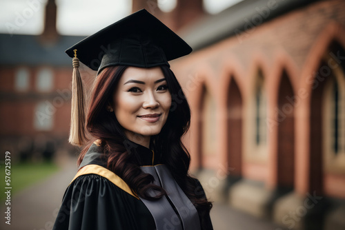 Portrait of an asian female university college graduate. Generative ai