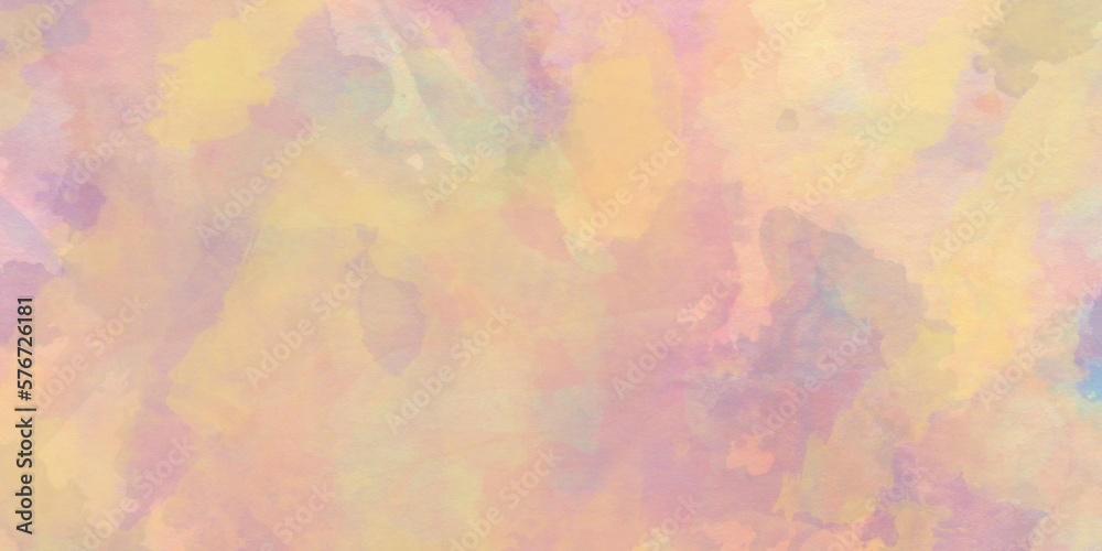 Abstract multicolored brush painted watercolor background with watercolor stains, painted colorful Rainbow watercolor background, Bright multicolor background with pink and blue and yellow colors.