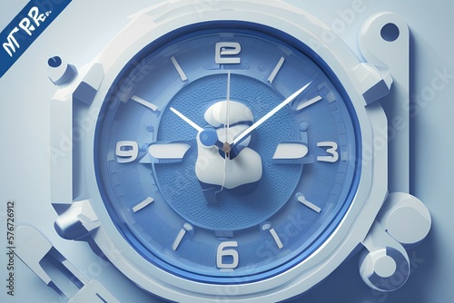 Alarm clock 3d icon blue color on white background. classic desktop clock. 3D rendered illustration - generative ai