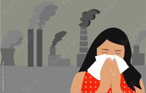 Woman getting sick because of air pollution